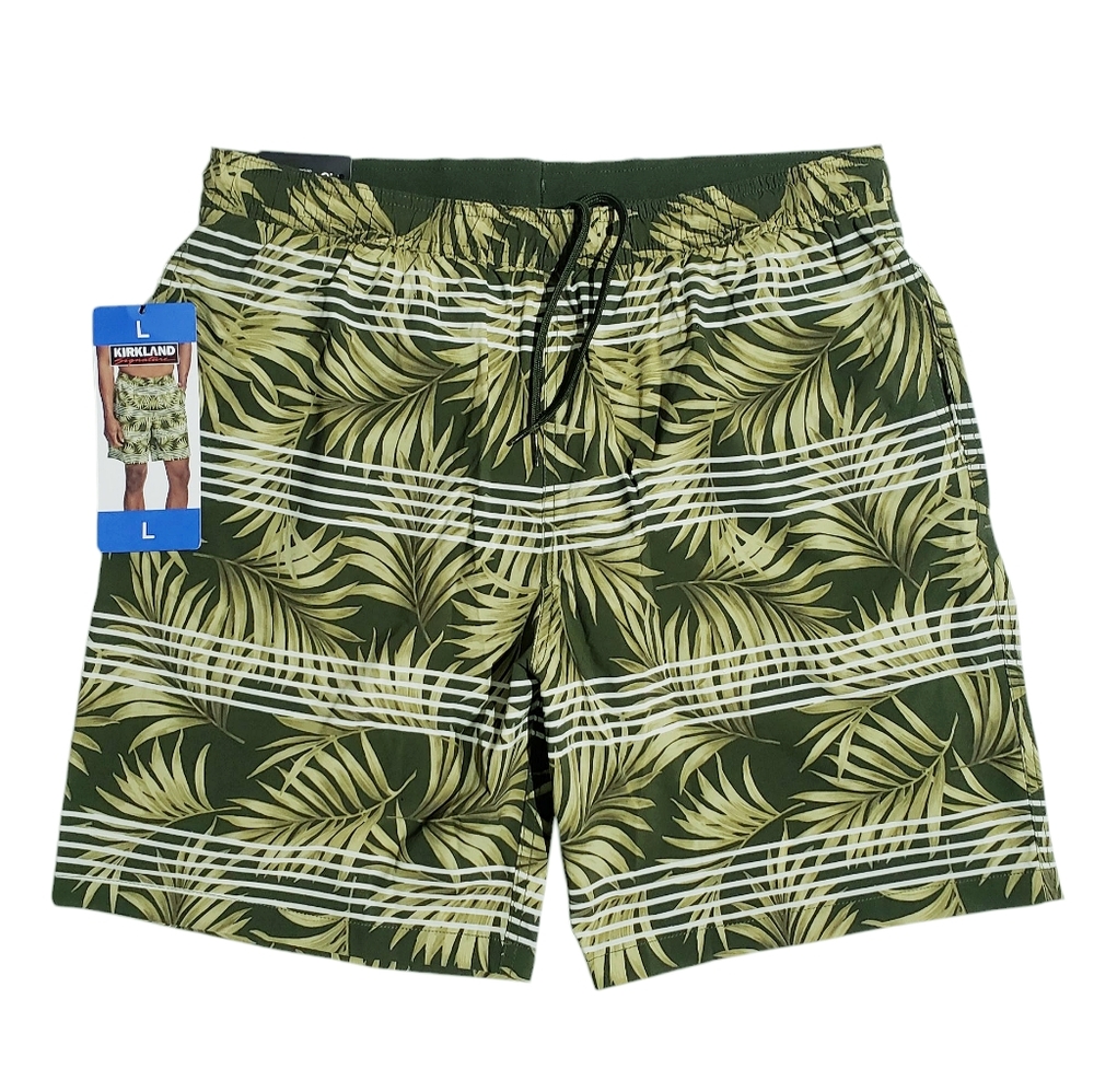 Kirkland Signature Mens Swim Short Comfort Waistband & Liner Green Floral Large